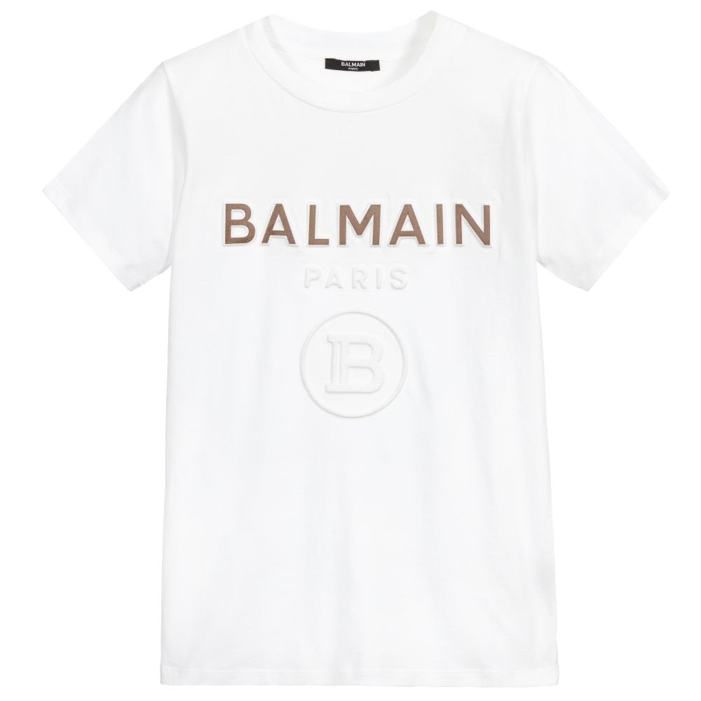 Balmain Boys Embossed Logo T-shirt White - Balmain KidsT-shirts