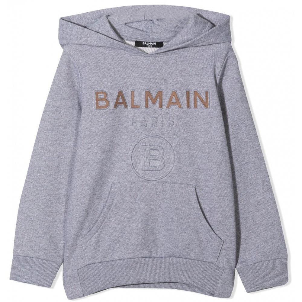 Balmain Boys Gold Logo Hoodie Grey - Balmain KidsHoodies