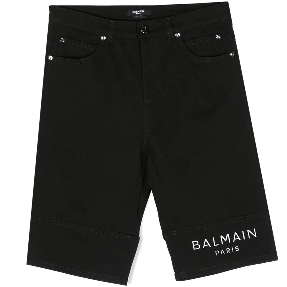 Balmain Boys Logo Print Denim Shorts Black - Balmain KidsShorts