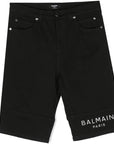 Balmain Boys Logo Print Denim Shorts Black - Balmain KidsShorts