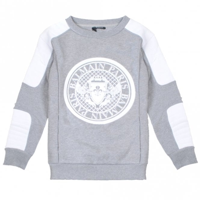 Balmain Boys Patch Emblem Logo Sweatshirt Grey - Balmain KidsSweaters