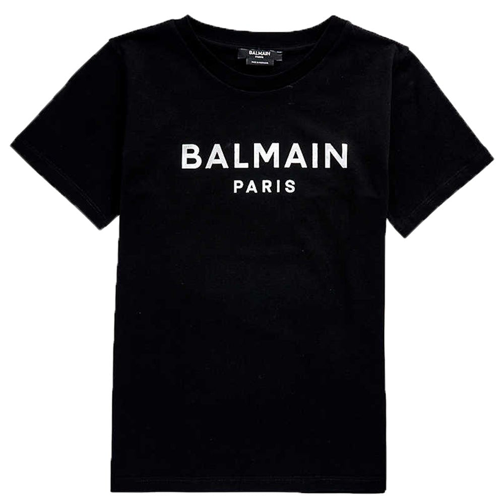 Balmain Boys Silver Tone Logo T-shirt Black - Balmain KidsT-shirts