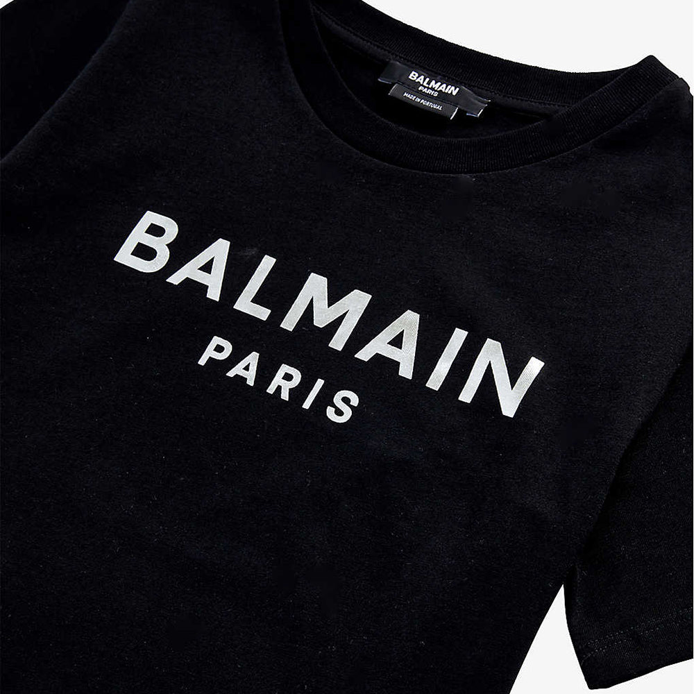 Balmain Boys Silver Tone Logo T-shirt Black - Balmain KidsT-shirts
