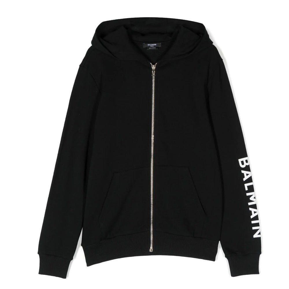 Balmain Boys Sleeve Logo Hoodie Black - Balmain KidsSweaters