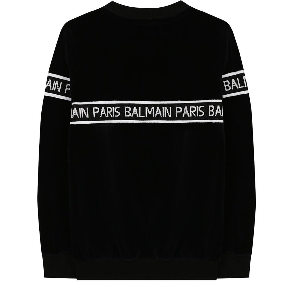 Balmain Boys Velvet Logo T-shirt Black - Balmain KidsSweaters