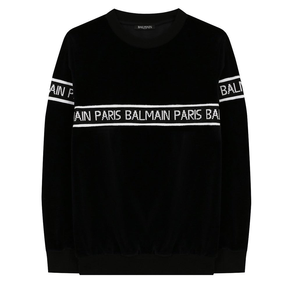 Balmain Boys Velvet Logo T-shirt Black - Balmain KidsSweaters