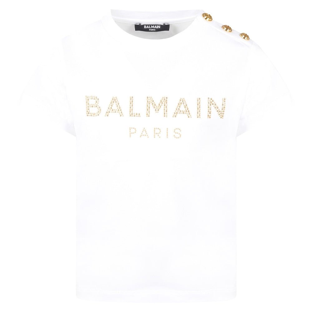 Balmain Girls Classic Logo T-shirt White - Balmain KidsT-shirts