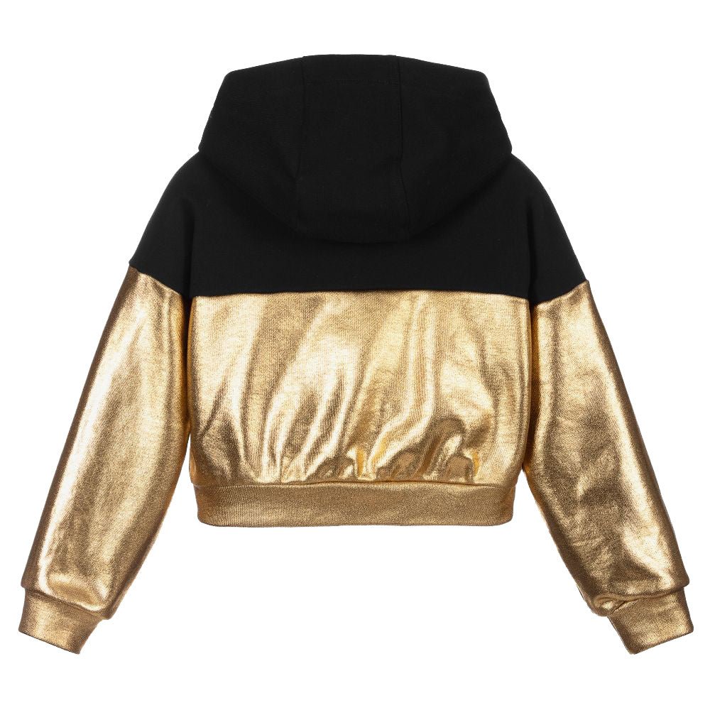 Balmain Girls Cropped Half &amp; Half Hoodie Black &amp; Gold - Balmain KidsHoodies