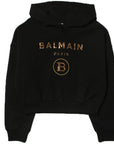 Balmain Girls Cropped Sequin Logo Hoodie Black - Balmain KidsHoodies