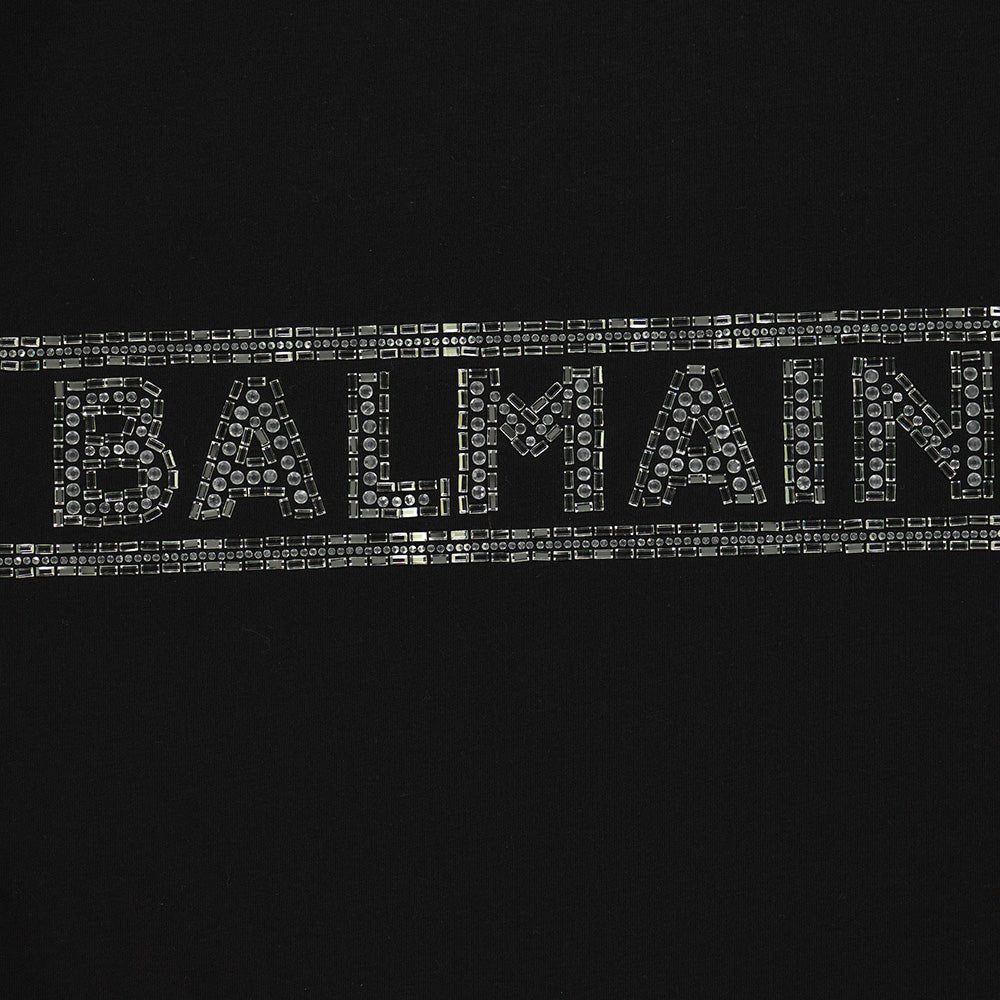 Balmain Girls Crystal Embellished Logo T-Shirt Dress Black - Balmain KidsDresses