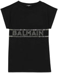 Balmain Girls Crystal Embellished Logo T-Shirt Dress Black - Balmain KidsDresses
