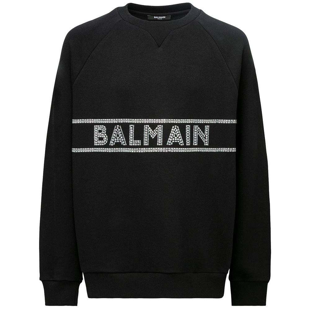 Balmain Girls Diamante Logo Sweatshirt Black - Balmain KidsSweaters