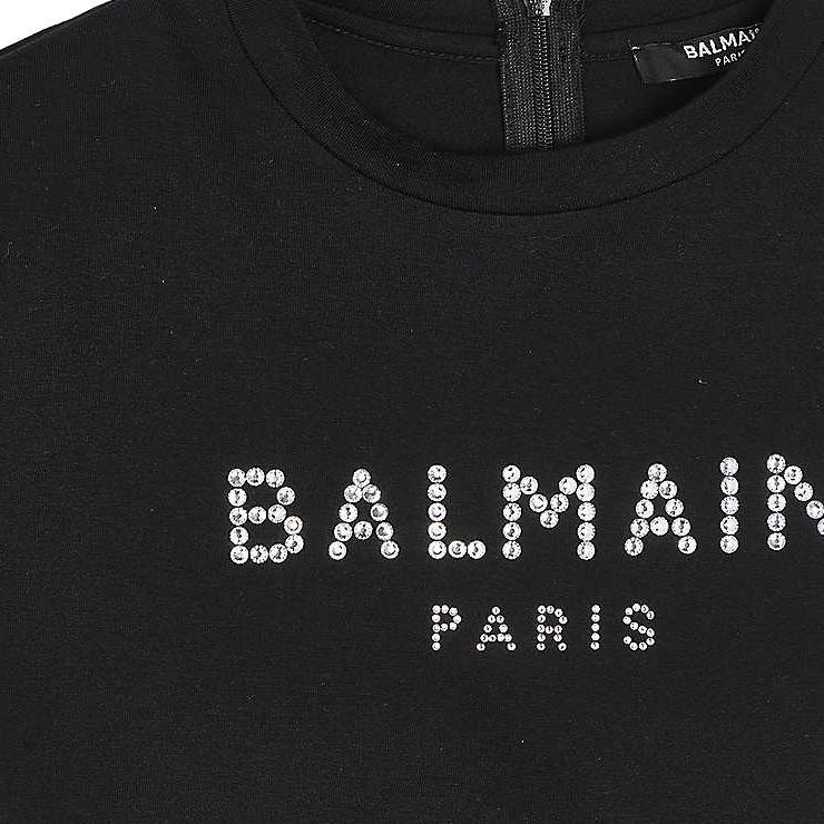 Balmain Girls Embellished Cotton Jersey Dress Black - Balmain KidsDresses