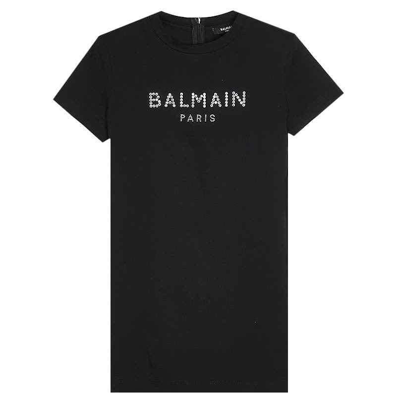 Balmain Girls Embellished Cotton Jersey Dress Black - Balmain KidsDresses