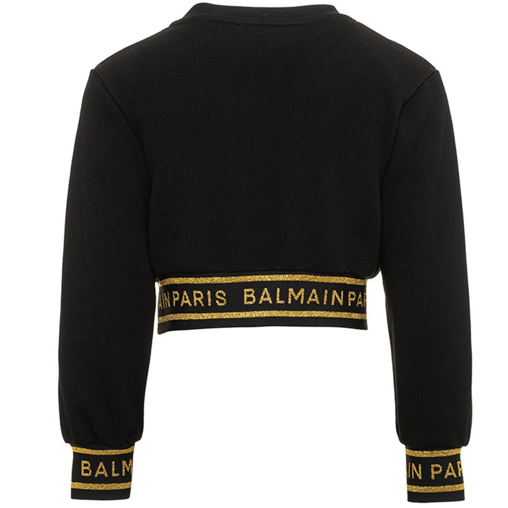 Balmain Girls Embroidered Crop Sweater Black - Balmain KidsSweaters