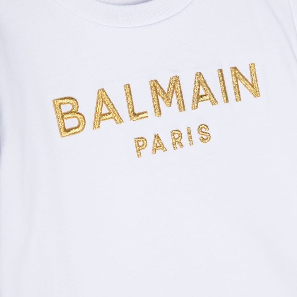 Balmain Girls Embroidered Logo T-shirt White - Balmain KidsT-shirts