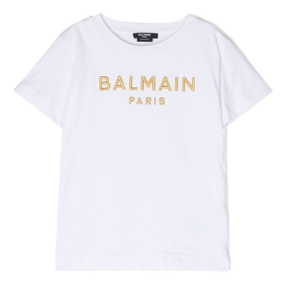 Balmain Girls Embroidered Logo T-shirt White - Balmain KidsT-shirts