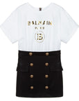 Balmain Girls Gold Foil Logo Dress White - Balmain KidsDresses