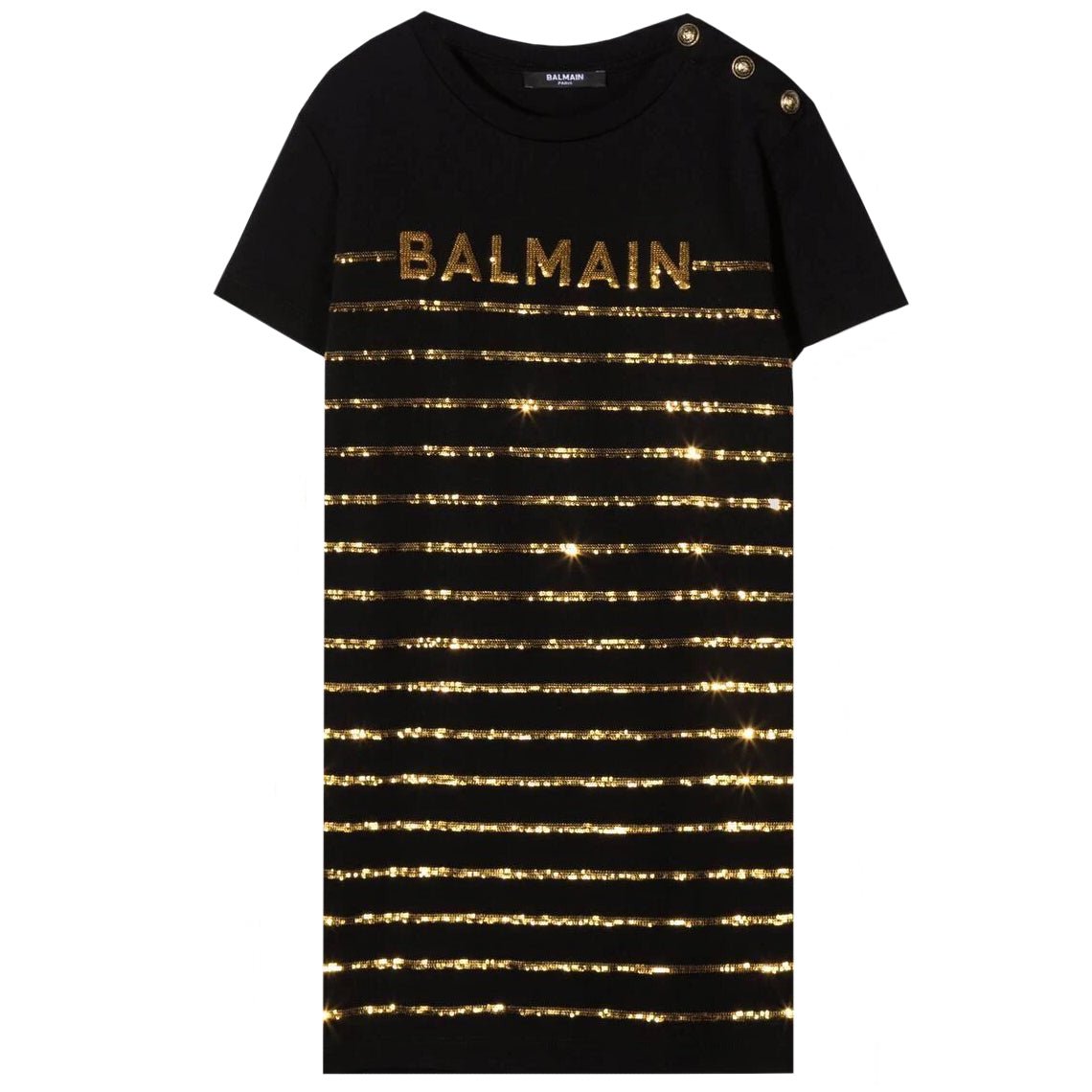Balmain Girls Gold Stripe Dress Black - Balmain KidsDresses