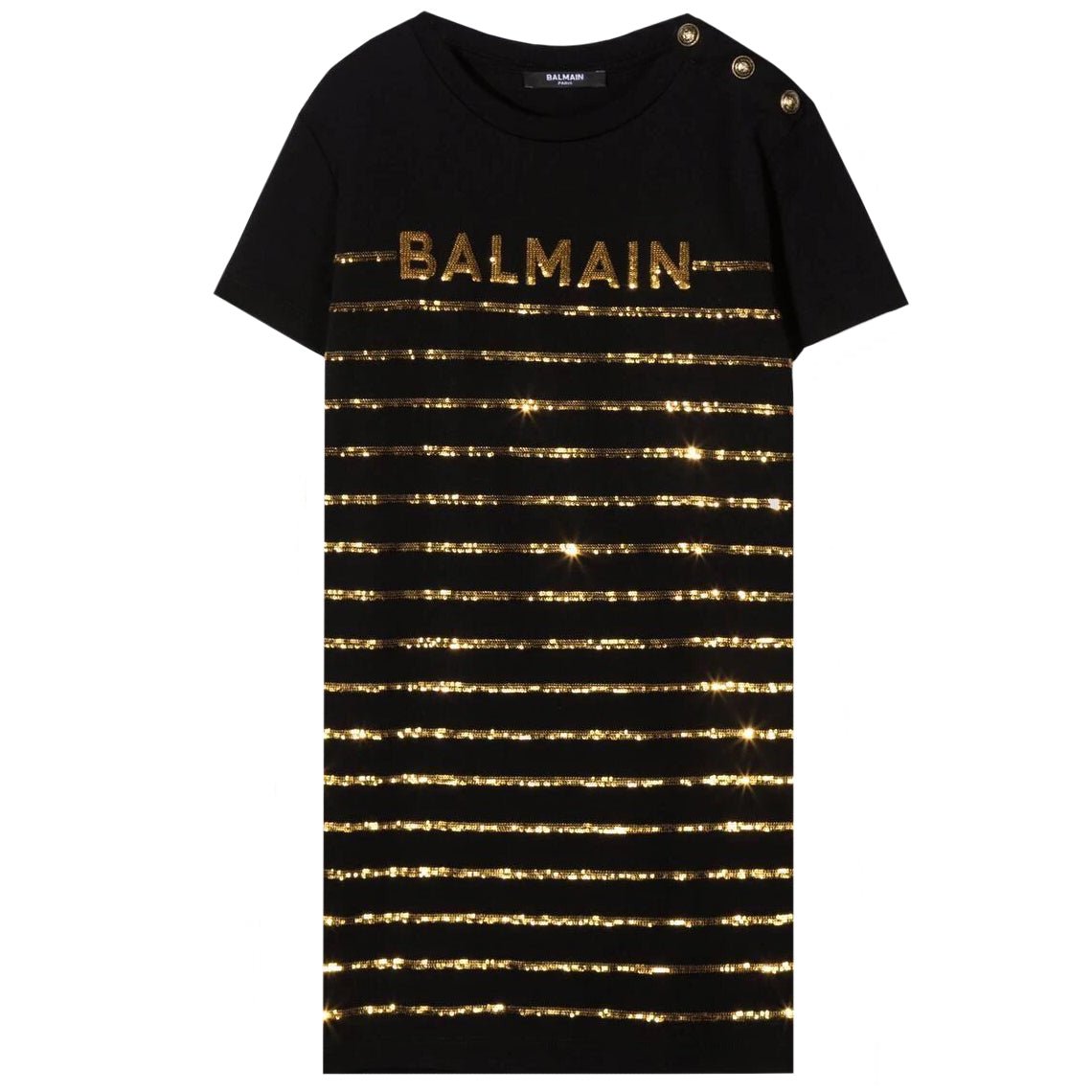 Balmain Girls Gold Stripe Dress Black - Balmain KidsDresses