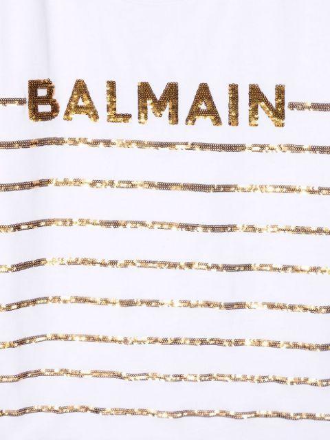 Balmain Girls Gold Stripe T-Shirt White - Balmain KidsT-shirts