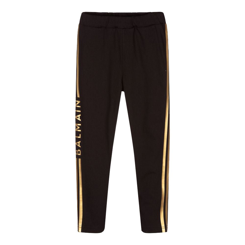 Balmain Girls Golden Stripe Logo Leggings Black - Balmain KidsLeggings