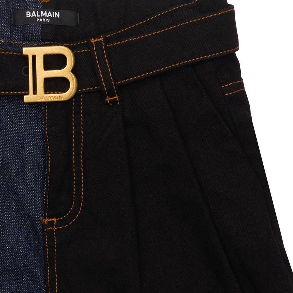 Balmain Girls Half & Half Denim Buckle Shorts Black & Navy - Balmain KidsShorts