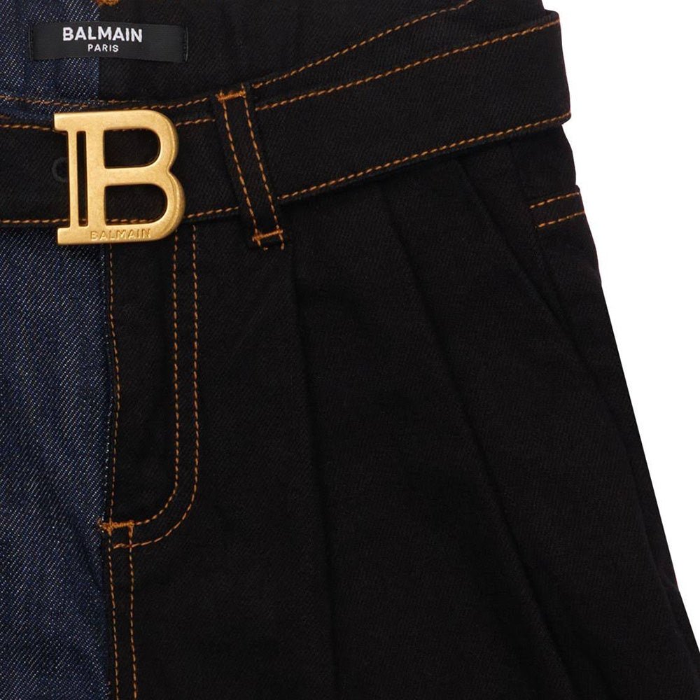 Balmain Girls Half &amp; Half Denim Buckle Shorts Black &amp; Navy - Balmain KidsShorts