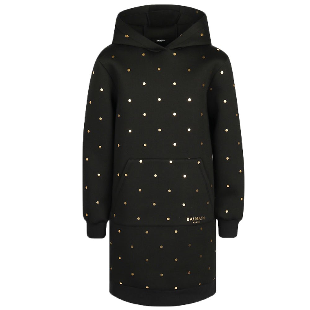 Balmain Girls Hooded Dress With Gold Polka Dots Black - Balmain KidsHoodies