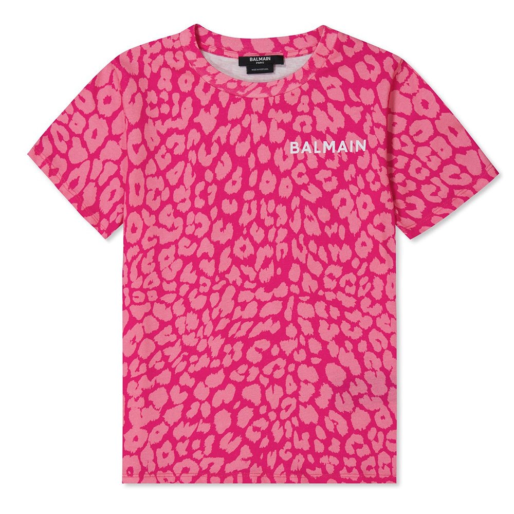 Balmain Girls Leopard Print T-shirt Pink - Balmain KidsT-shirts