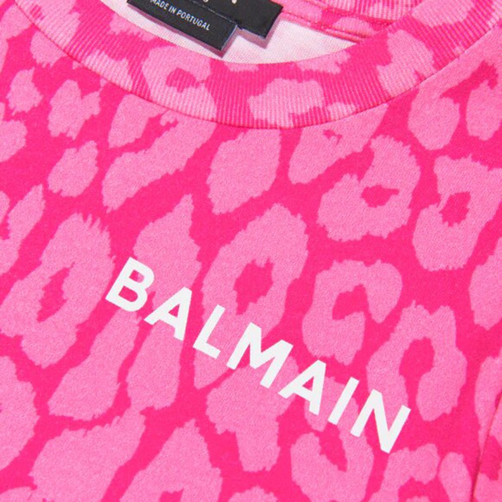 Balmain Girls Leopard Print T-shirt Pink - Balmain KidsT-shirts