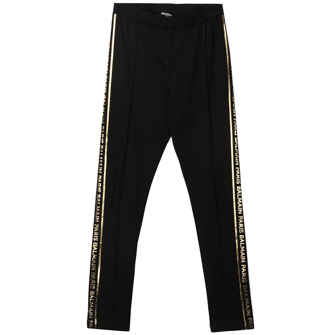Balmain Girls Logo-Stripe Cotton Joggers Black - Balmain KidsJoggers