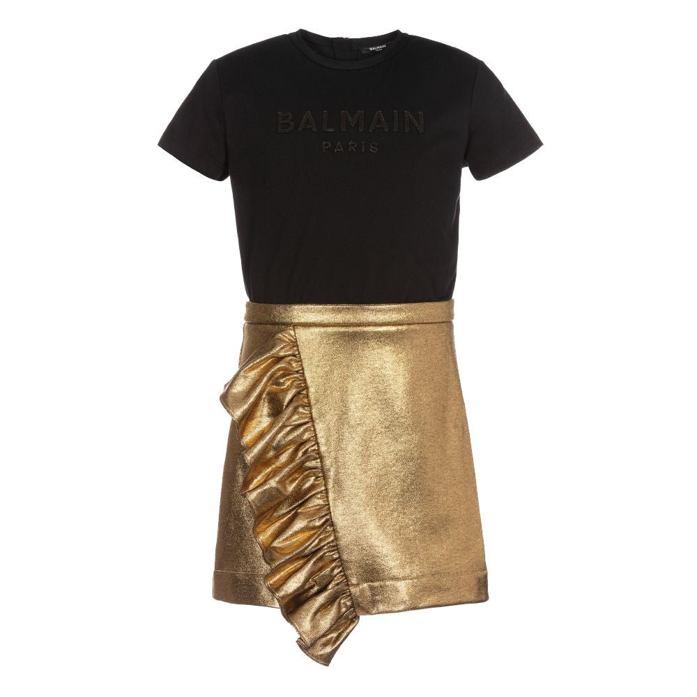 Balmain Girls Ruffle Dress Black & Gold - Balmain KidsDresses