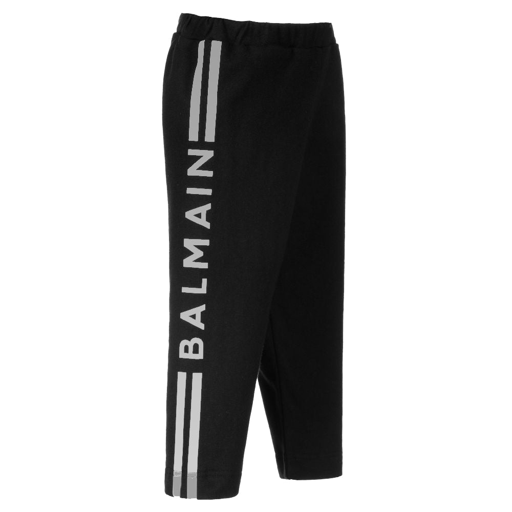 Balmain Girls Silver Stripe Logo Leggings Black - Balmain KidsLeggings