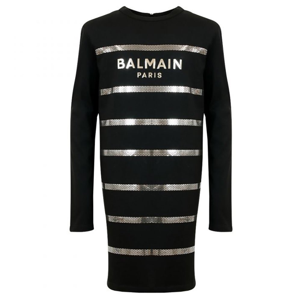 Balmain Girls Silver Stripe T-Shirt Black - Balmain KidsDresses