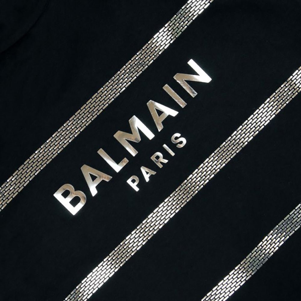 Balmain Girls Silver Stripe T-Shirt Black - Balmain KidsDresses