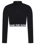 Balmain Girls Zip Up Logo Tape Sweatshirt Black - Balmain KidsSweaters