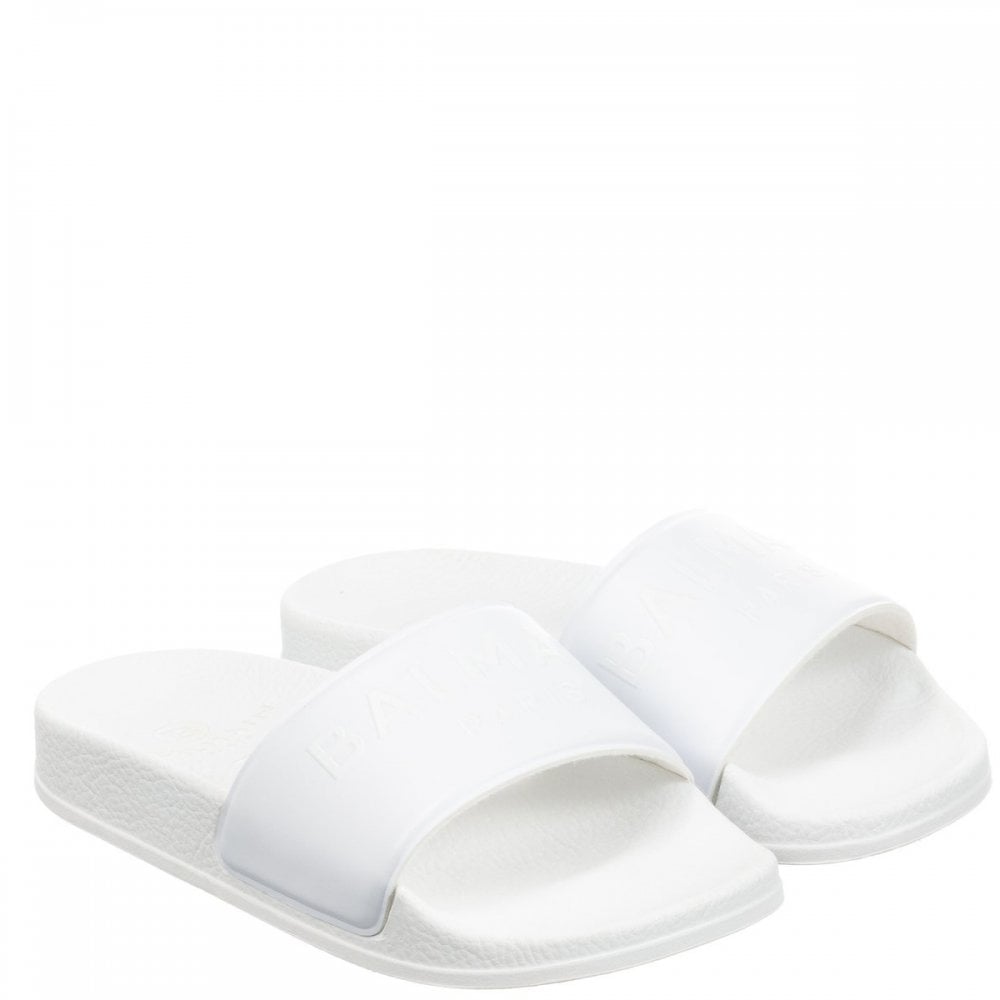 Balmain Kids Embroidered Logo Sliders White - Balmain KidsSliders