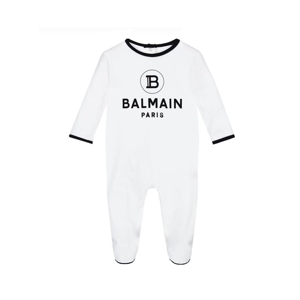 Balmain Monochrome Logo Cotton Babygrow Set Unisex - Balmain KidsBabygrows