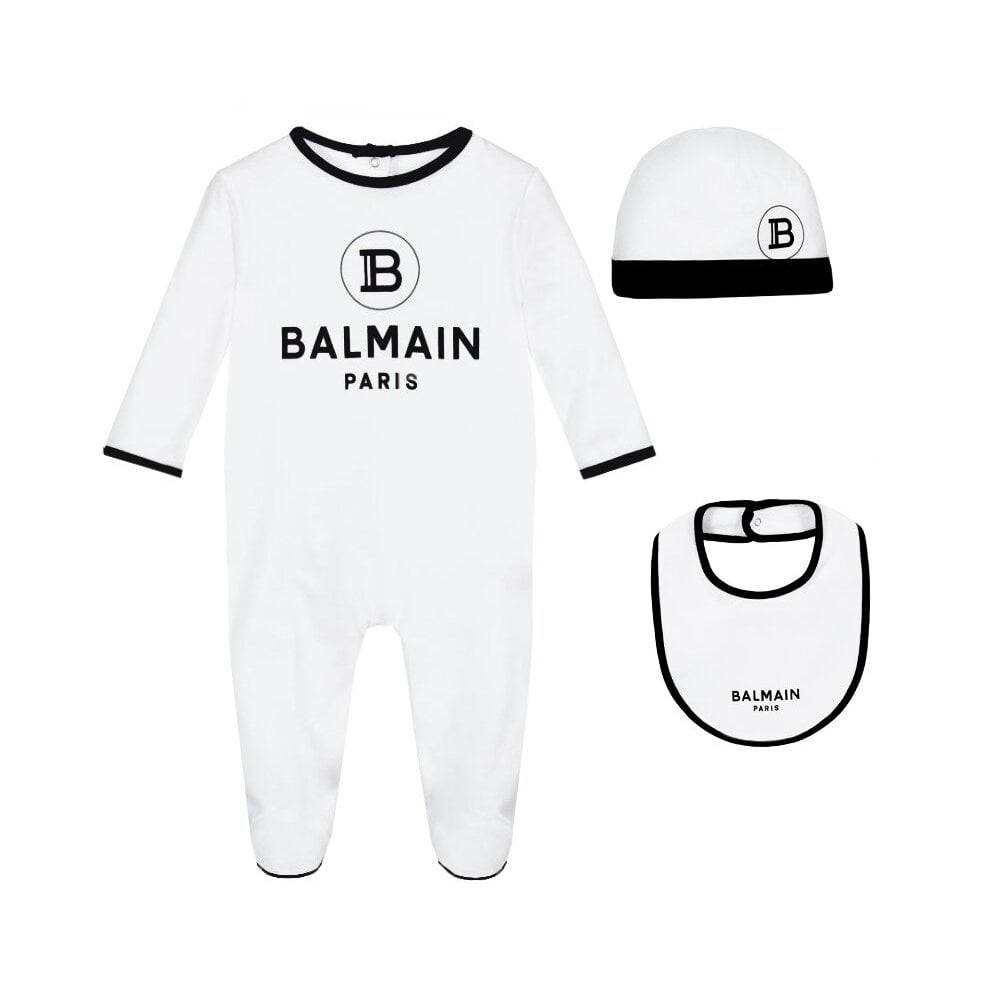 Balmain Monochrome Logo Cotton Babygrow Set Unisex - Balmain KidsBabygrows