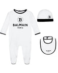 Balmain Monochrome Logo Cotton Babygrow Set Unisex - Balmain KidsBabygrows
