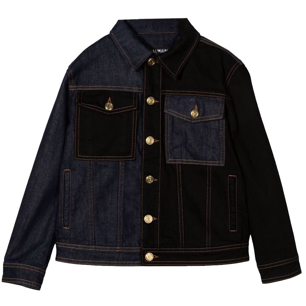 Balmain Unisex Denim Jacket Black &amp; Navy - Balmain KidsCoats &amp; Jackets