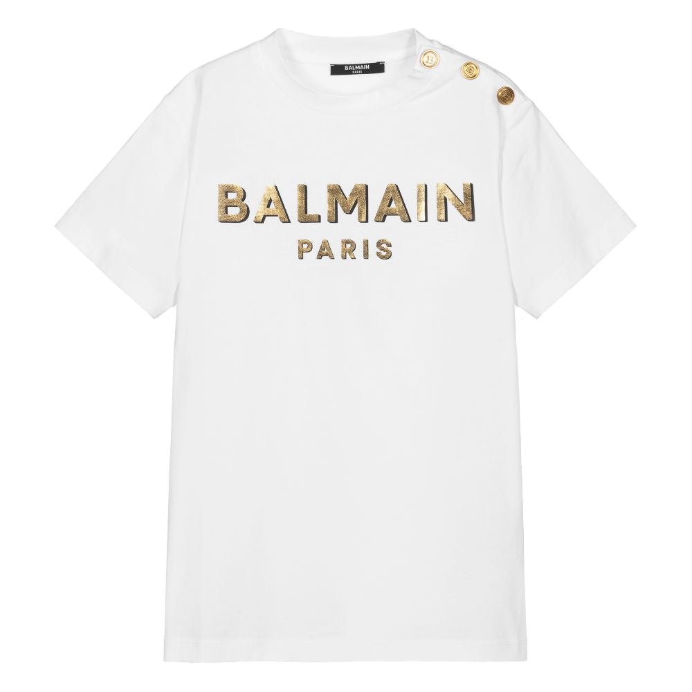 Balmain Unisex Golden Logo T-Shirt White - Balmain KidsT-shirts