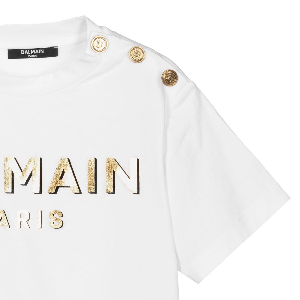Balmain Unisex Golden Logo T-Shirt White - Balmain KidsT-shirts