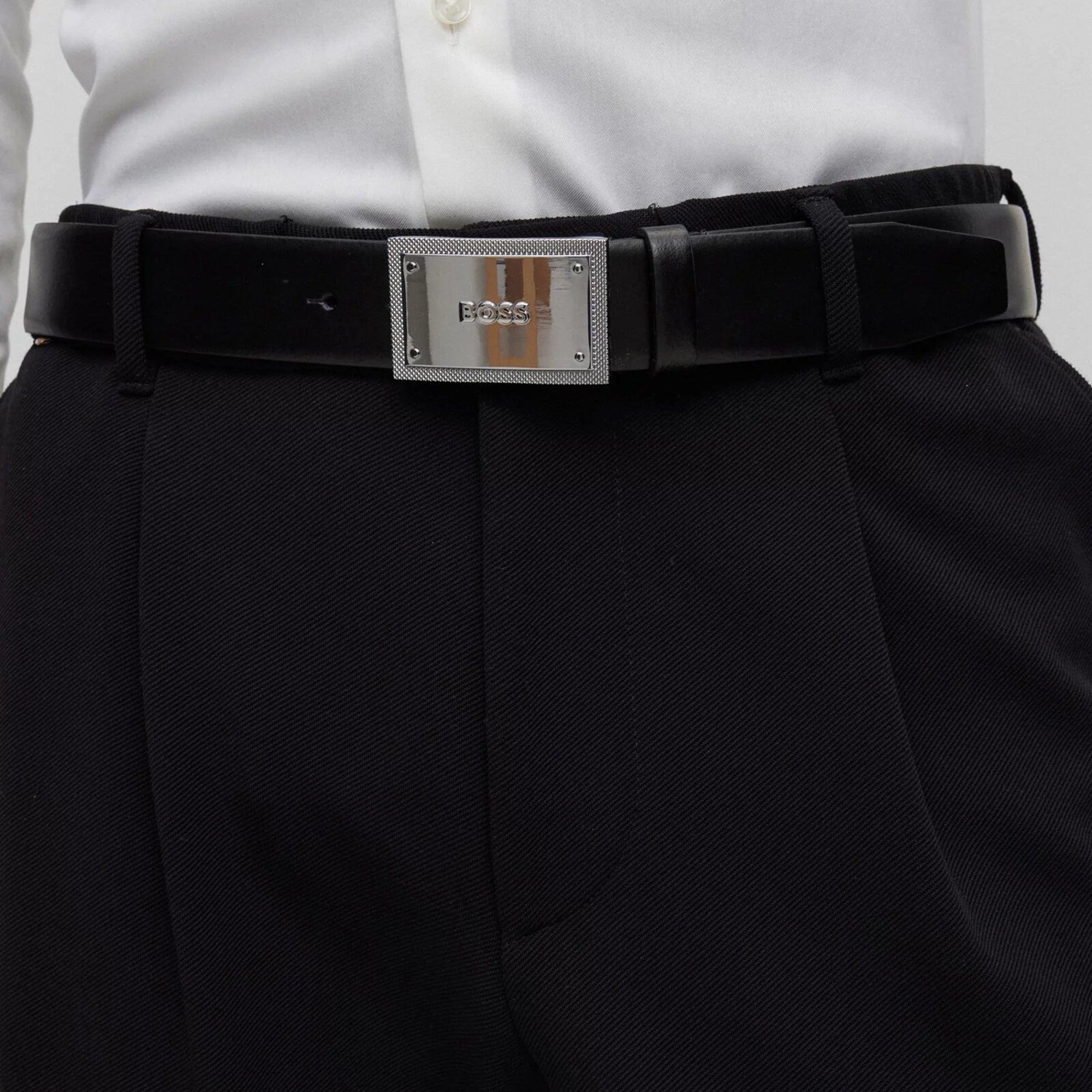 Boss Mens Classic Plaque Belt Black - BossBelts