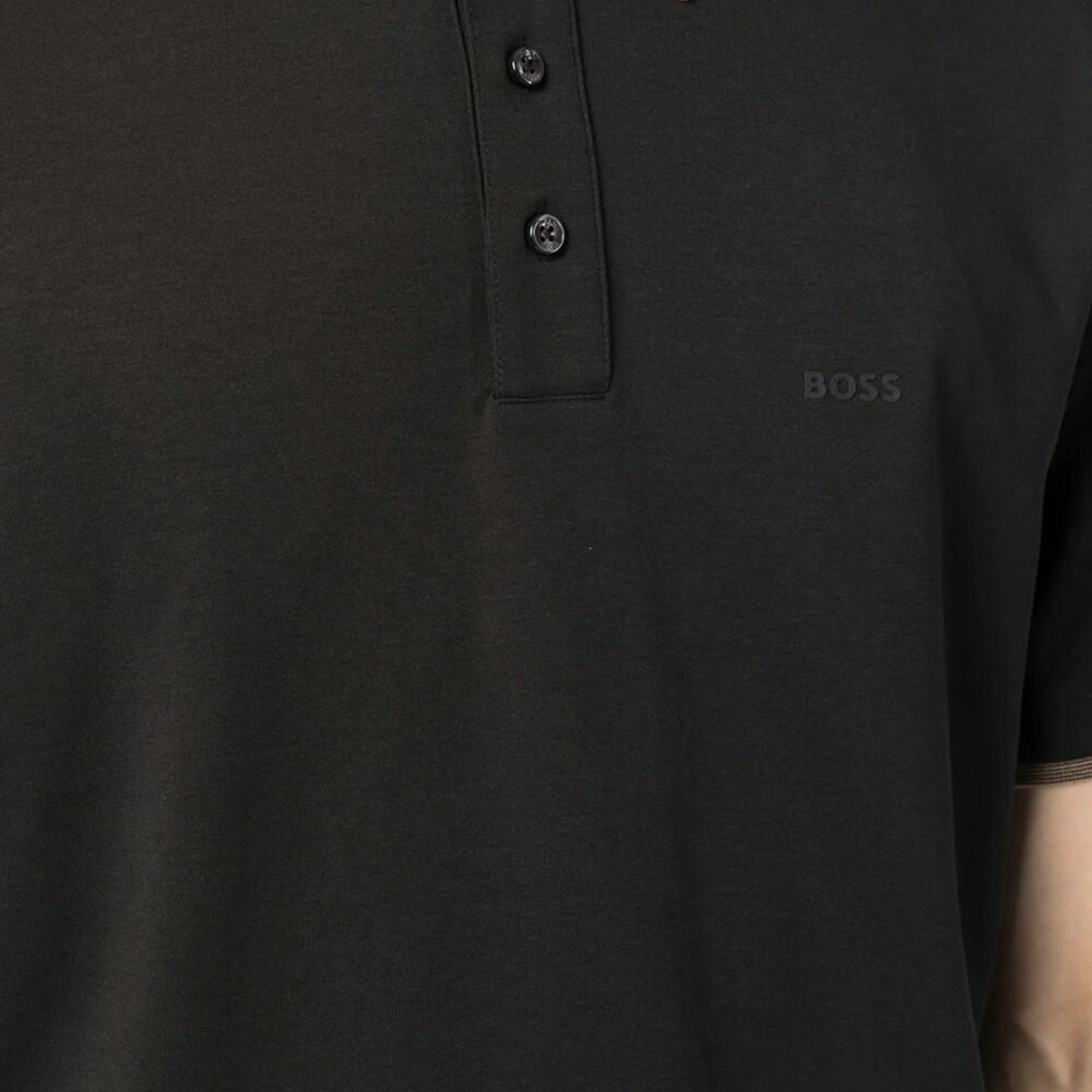 Boss Mens Striped Collar Polo Black - BossPolos