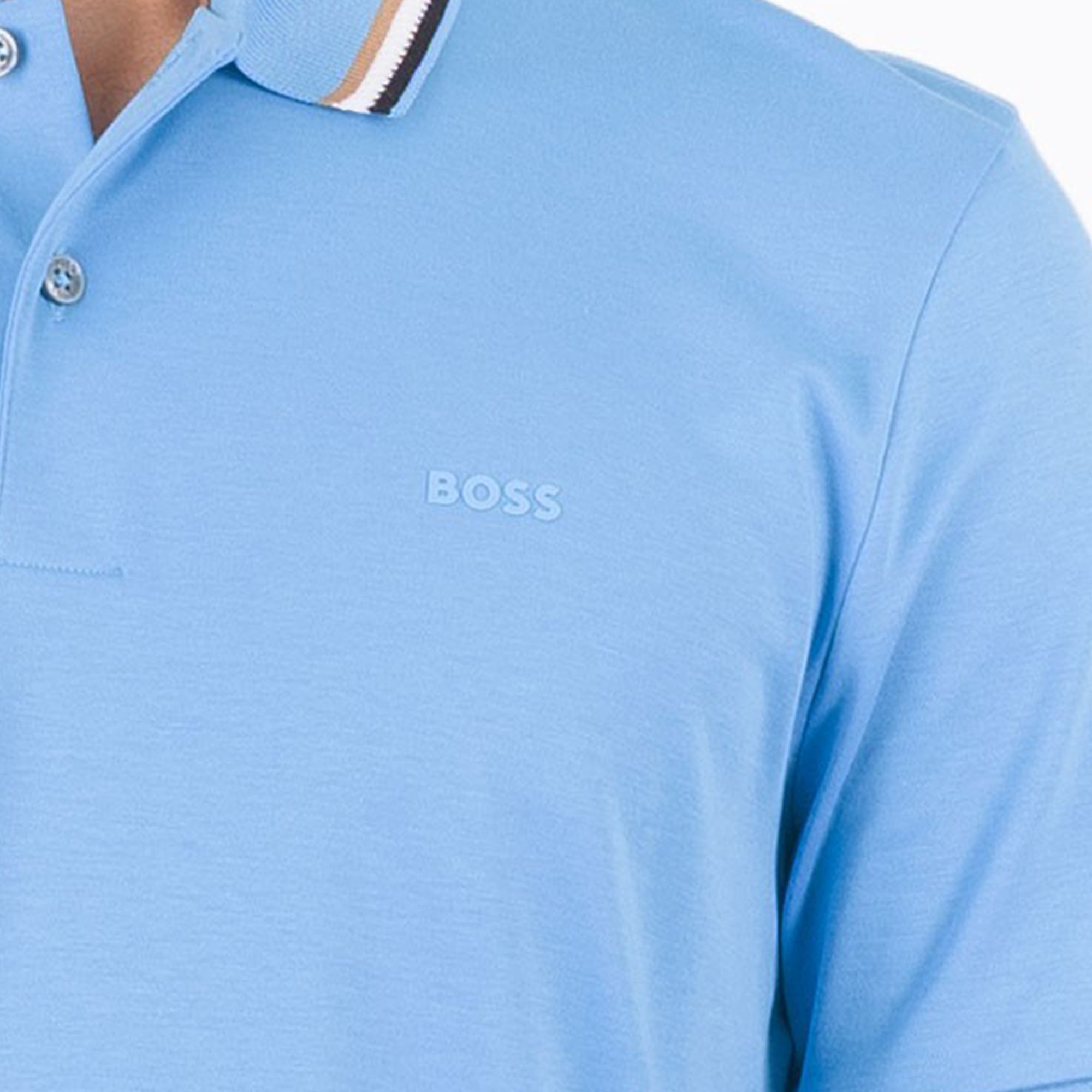 Boss Mens Striped Collar Polo Blue - BossPolos