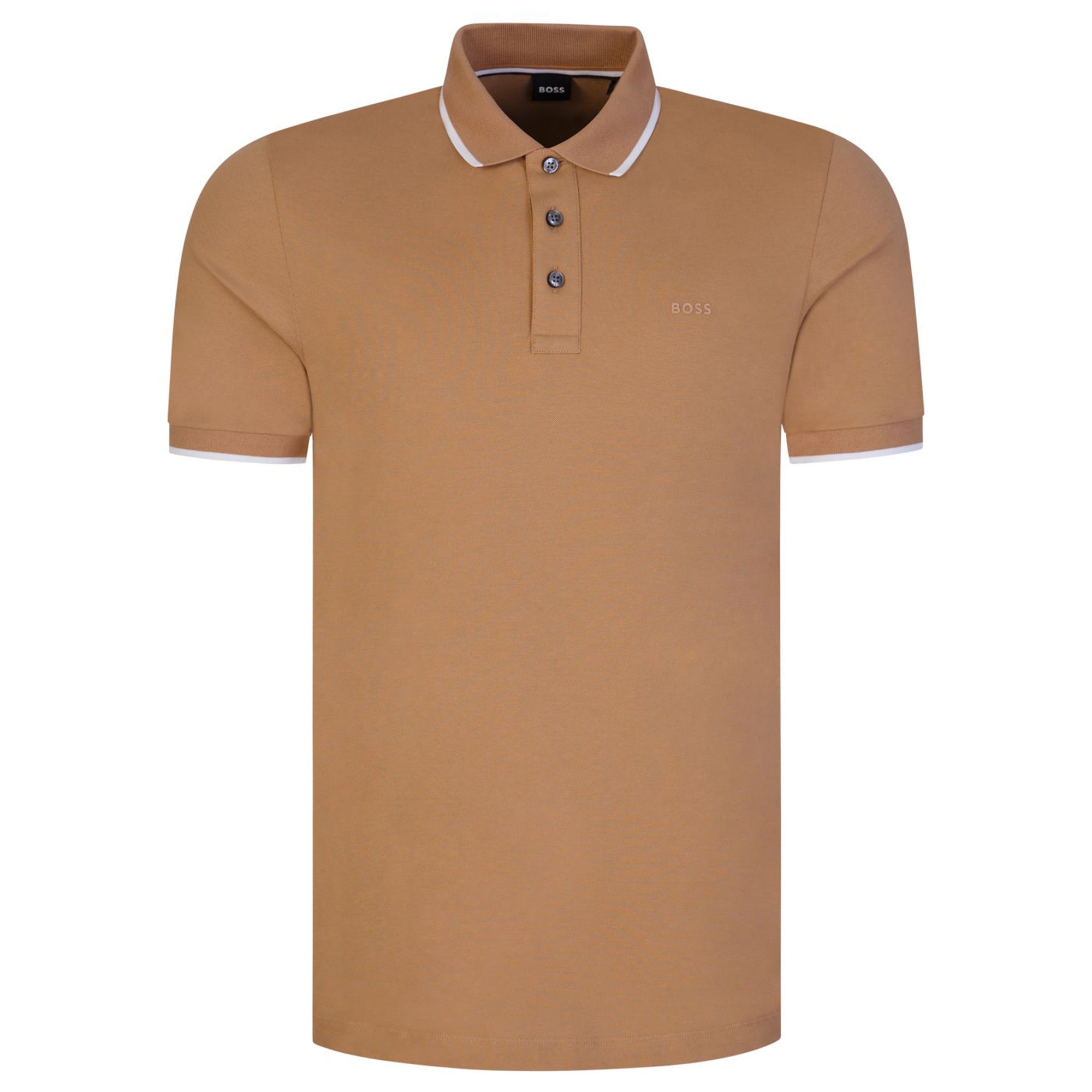 Boss Mens Striped Collar Polo Brown - BossPolos