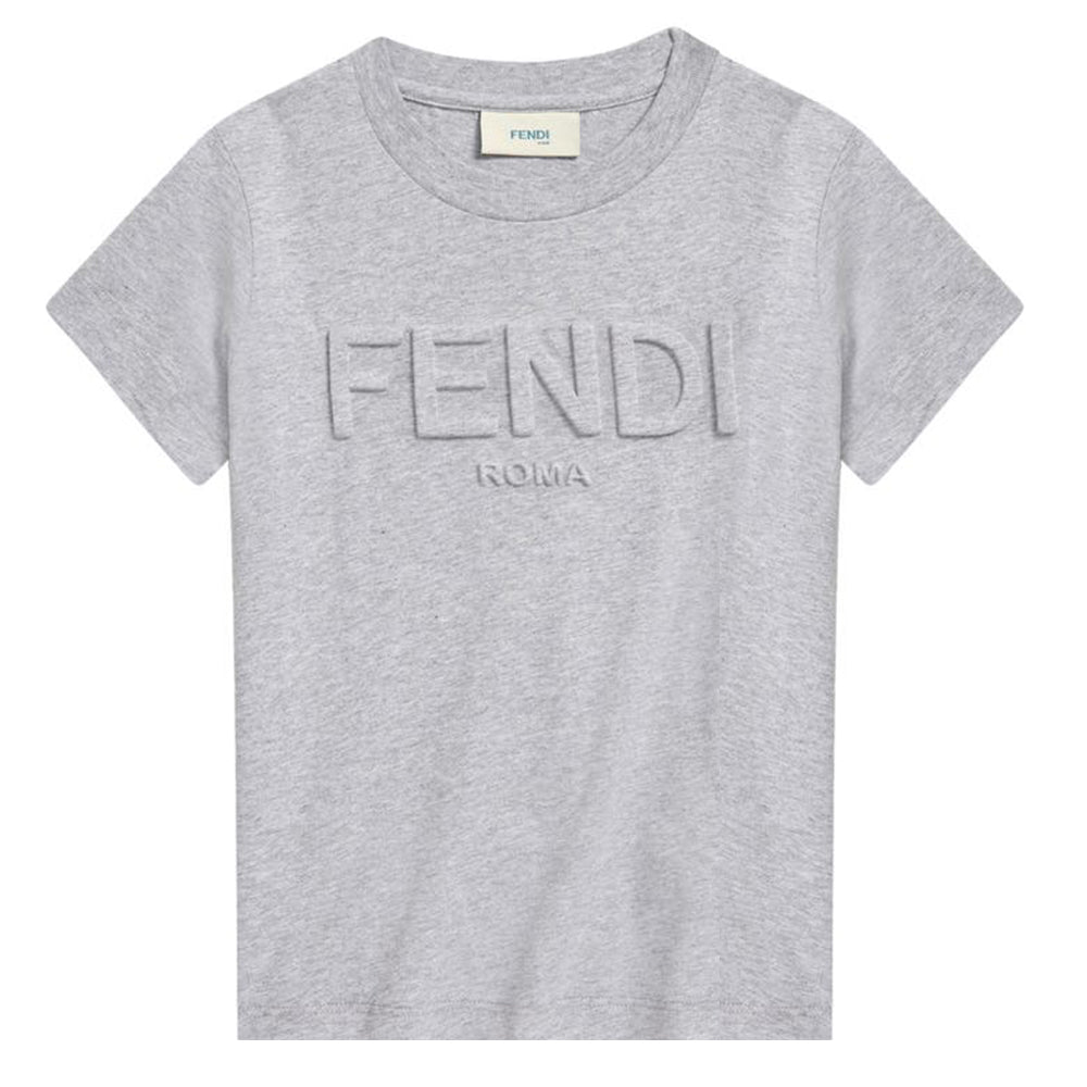 Fendi Kids Embossed Logo T shirt Grey