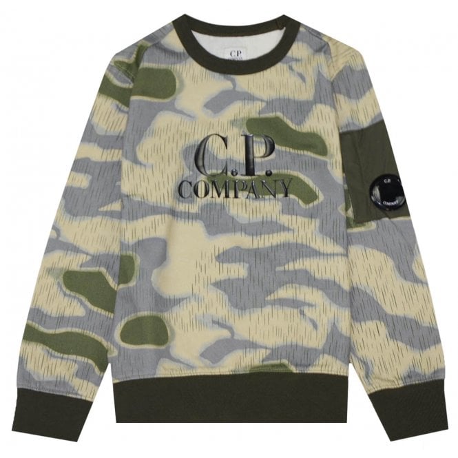 C.P Company Boys Camo Crewneck Sweater Ivy Green - C.P. Company KidsSweaters